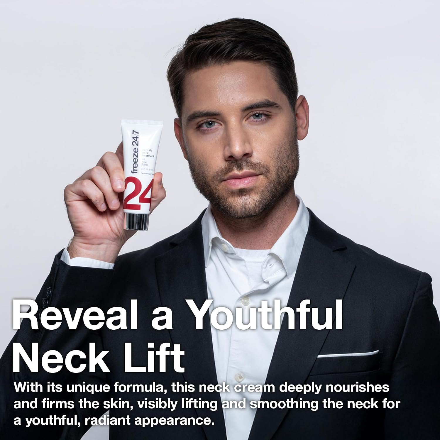 Freeze 24/7 Neck Lift Revitalizing Neck Cream - Tightens, Lifts & Smooths Skin with Caffeine, Niacinamide, Seaweed, Minimize Wrinkles & Sagging, Skin Sculpting Formula for Mature Skin - 2.5 oz / 75 mL