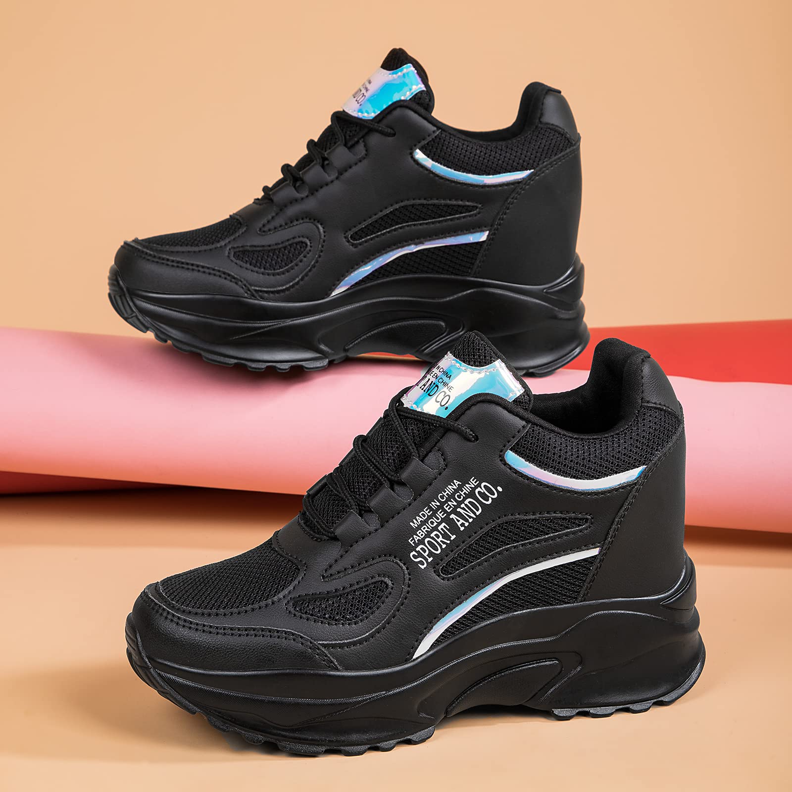 AONEGOLD Damskie sneakersy z koturnem, oddychające, lekkie kliny, buty sportowe, wygodne buty sportowe, modne buty rekreacyjne