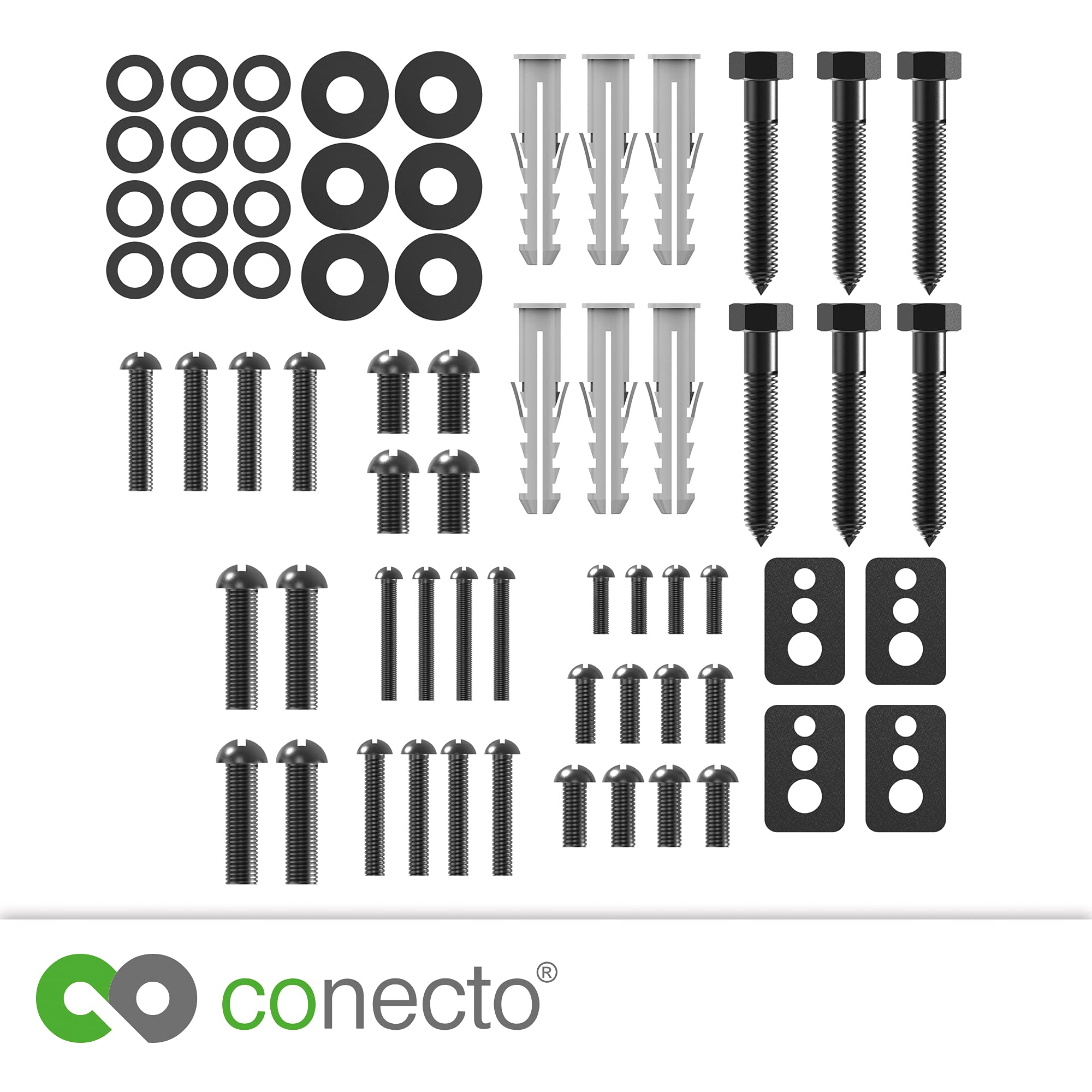 [Nuovo] set di viti conecto Vesa 66 pezzi, ottimale per il montaggio della TV, montaggio a parete della TV, montaggio TV, viti di montaggio con tasselli e rondelle, nero