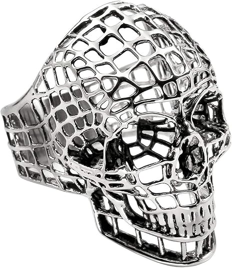 Skeleton Head Vintage Punk Gothic Skull Men's Ring 925 Sterling Silver Plated Skeleton Head Biker Rings for Men