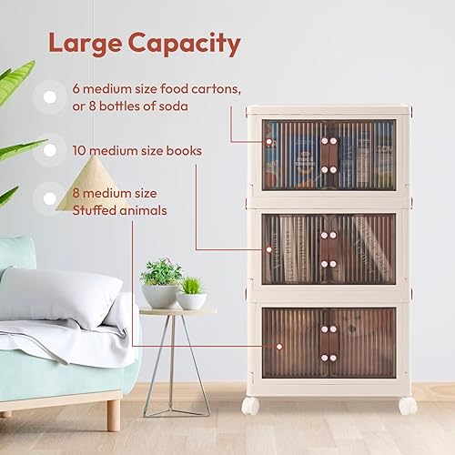 Miniatura 6 de Contenedores de almacenamiento plegables de 3 niveles con puertas de 30 cuartos de galón - Armario de almacenamiento plegable con puerta magnética -