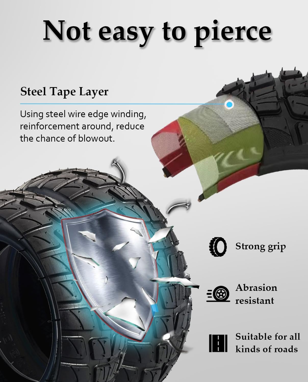 8.5 inch 8.5x3.0 Off-road Rubber Outer Tire with 8 1/2x2 (50-134) Inner Tube Fit for Gotrax GXL V2/XR/APEX XL~VSETT8/9 Pro~Inokim Light 2 Electric Scooter