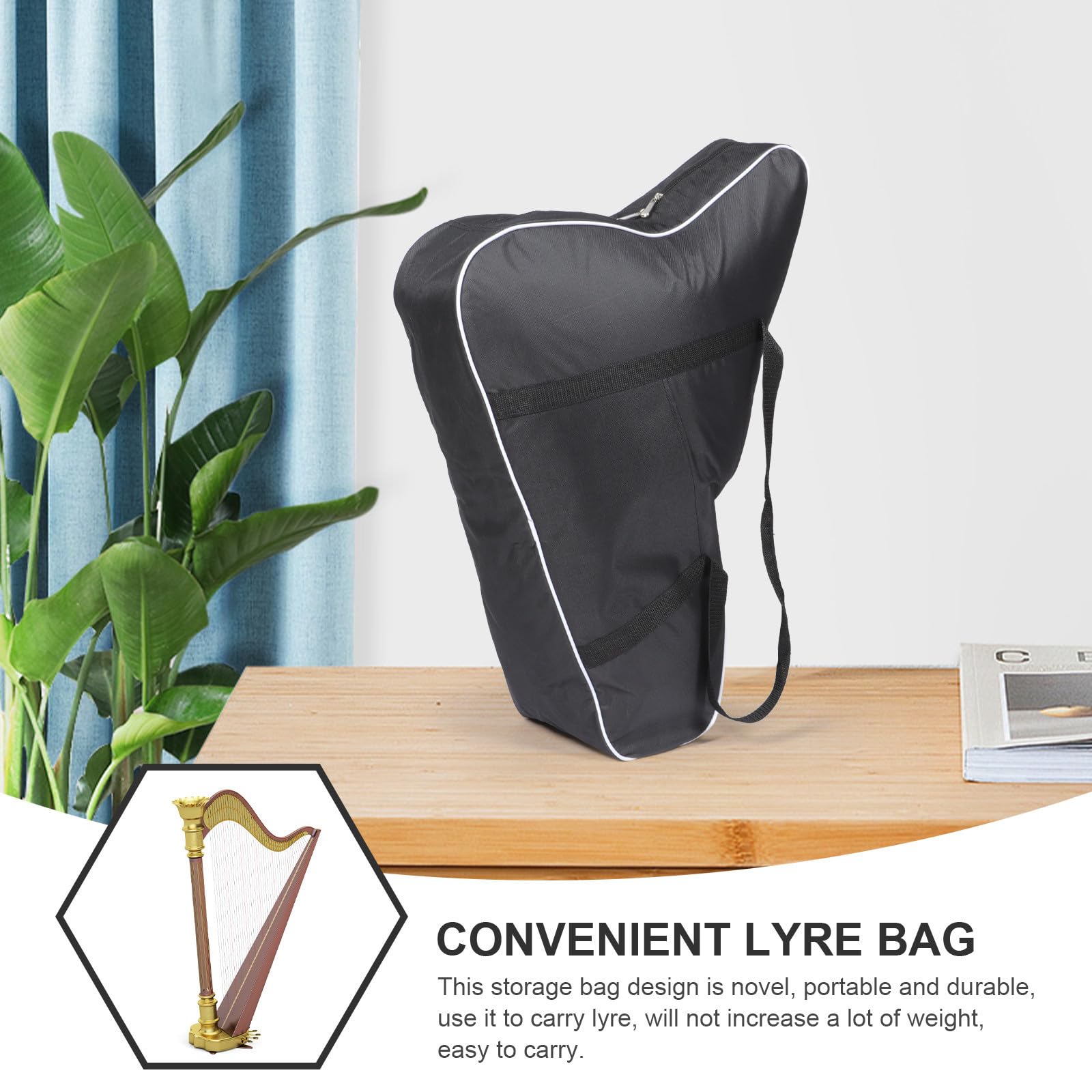 Étui de Transport pour Harpe-lyre en Tissu Oxford Noir, Paquet de Rangement Épais et Rembourré, Pratique et Résistant aux Rayures pour 19 Cordes et 15 Cordes