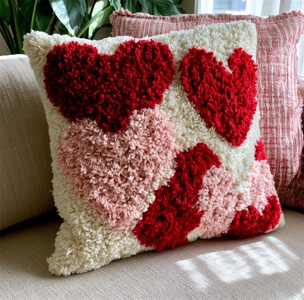 kitphoenix Latch Hook Kits DIY Throw Pillow Cover Hearts Pattern