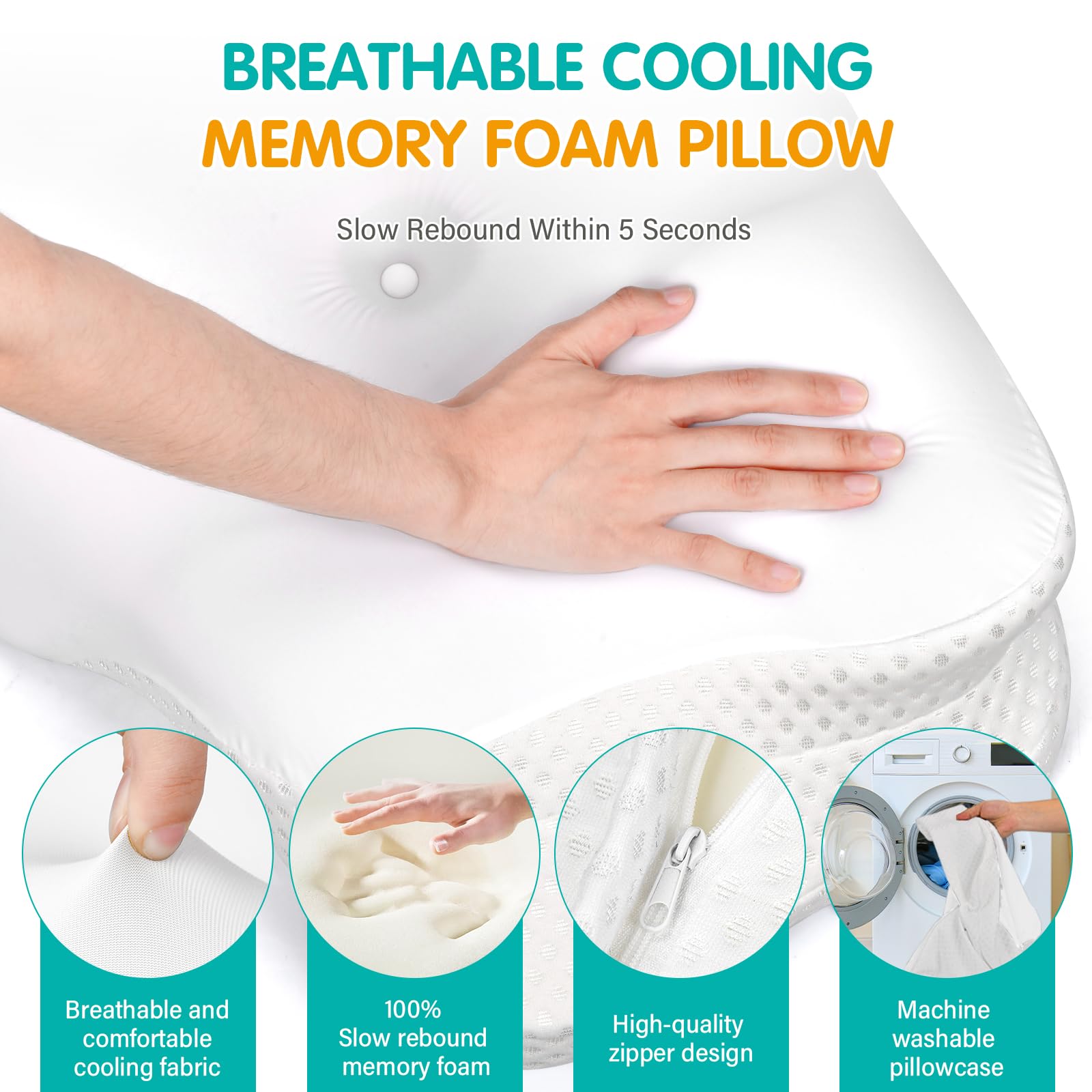 Ehomfory Cuscino Cervicale per Collo e Spalle, Cuscino in Memory Foam Sagomato, Cuscino Ergonomico con Supporto per il Collo per Chi Dorme di Lato, Schiena o Pancia in Giù