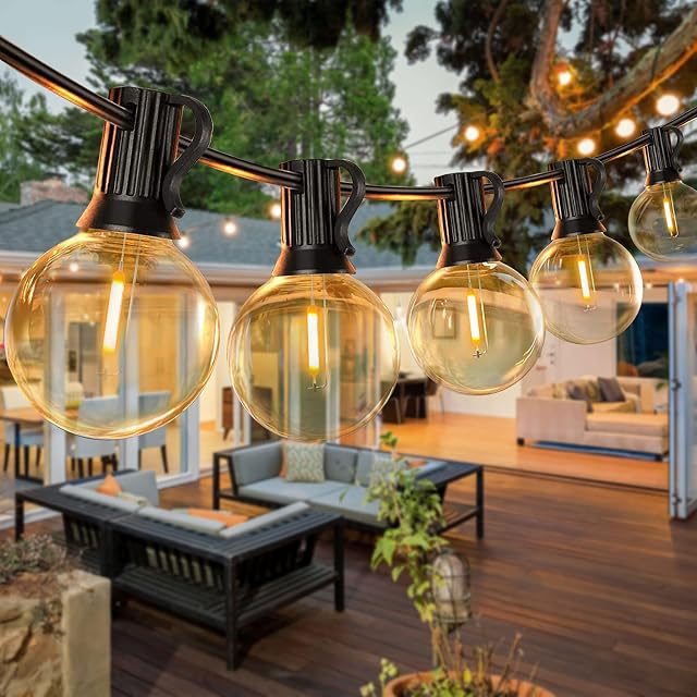 GLUROO Festoon Lights Outdoor 100FT, G40 LED String Lights Mains Powered with 50+2 Plastic Bulbs,Waterproof Connectable Outdoor String Llights for Garden,Porch, Backyard,Bistro