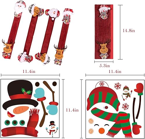 Miniatura 2 de Whaline Fundas navideñas para manija de refrigerador con calcomanías de muñeco de nieve, cubiertas de mango de electrodomésticos, ornamento para