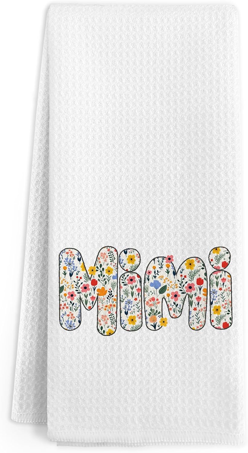 Vintage Mimi Gifts for Women Kitchen Towels, Mothers Day Birthday Gift for Grandma, Mimi Gifts from Grandkids, Grandma Wildflower Hand Dish Tea Towel for Kitchen Bathroom Decor, 16x24 Inch