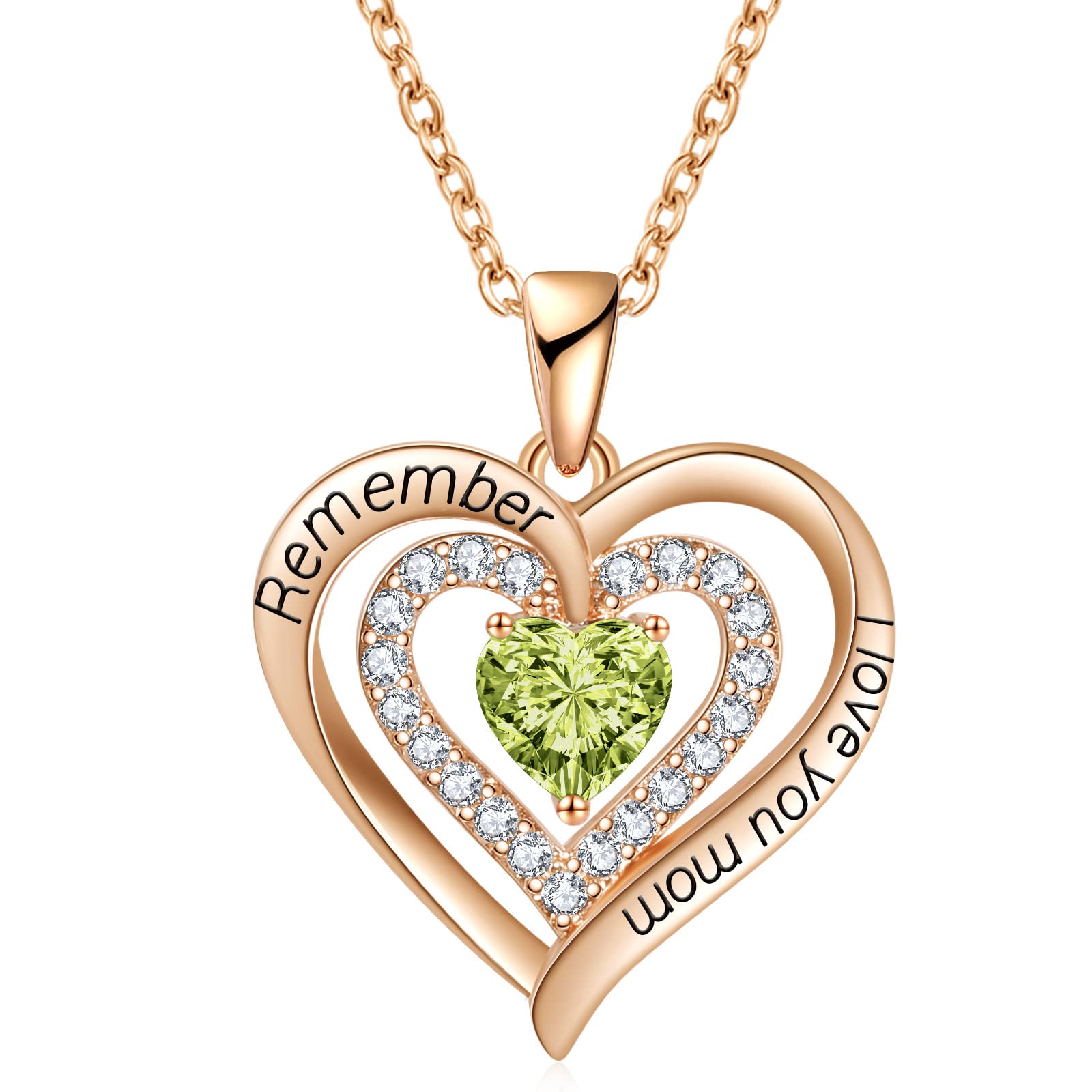 Necklace for Mom 18K Rose Gold Filled 925 Sterling Silver Birthstone Diamond Heart Pendant Necklace for Women, Jewelry for Birthday Mothers Day for Mom Valentines Day for Wife Gifts for Her I Love You Mom Necklaces for Mother from Daughter