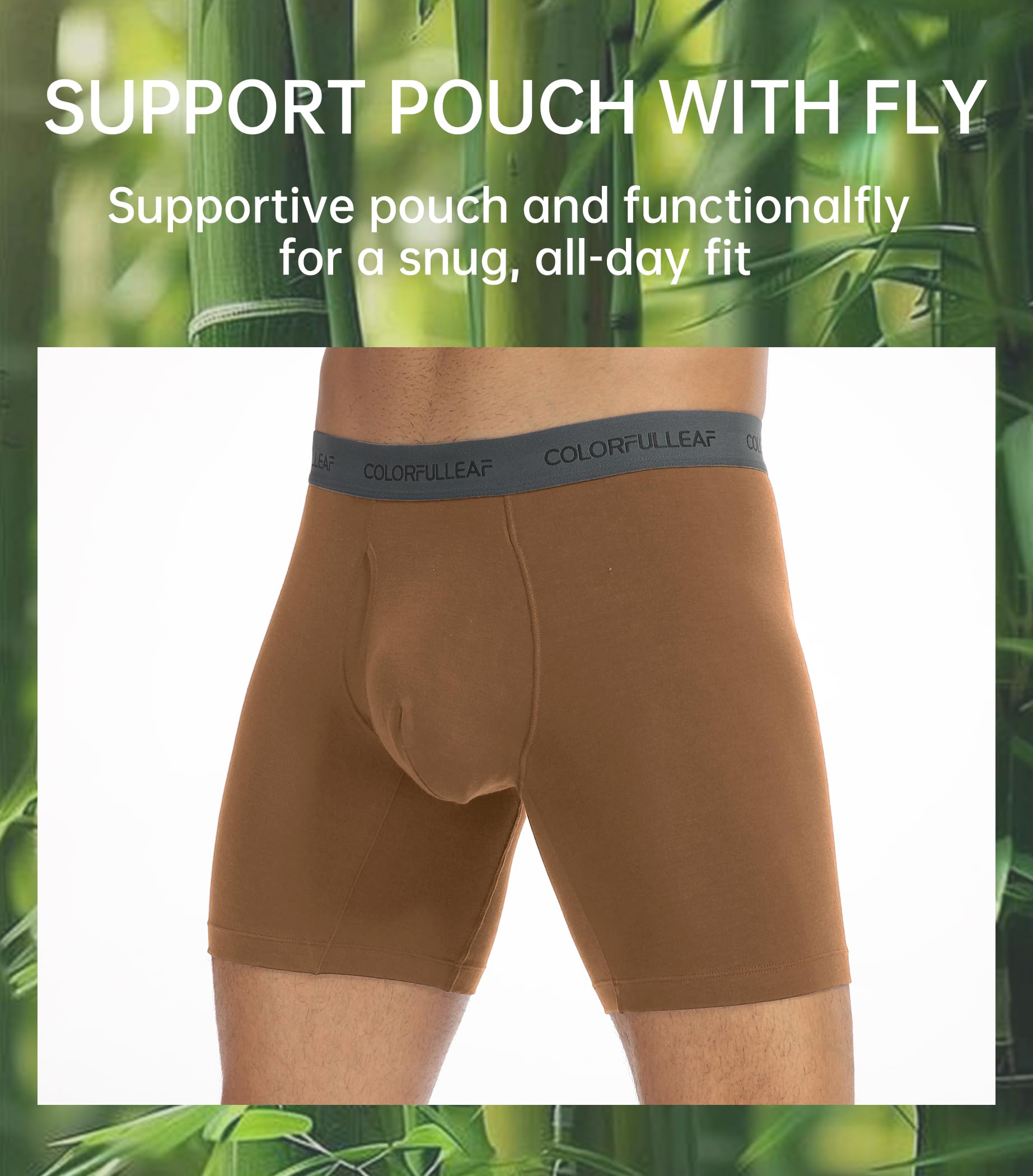 COLORFULLEAF Mens Underwear Soft Bamboo Rayon Boxer Briefs Breathable Open Fly Underwear Multipack