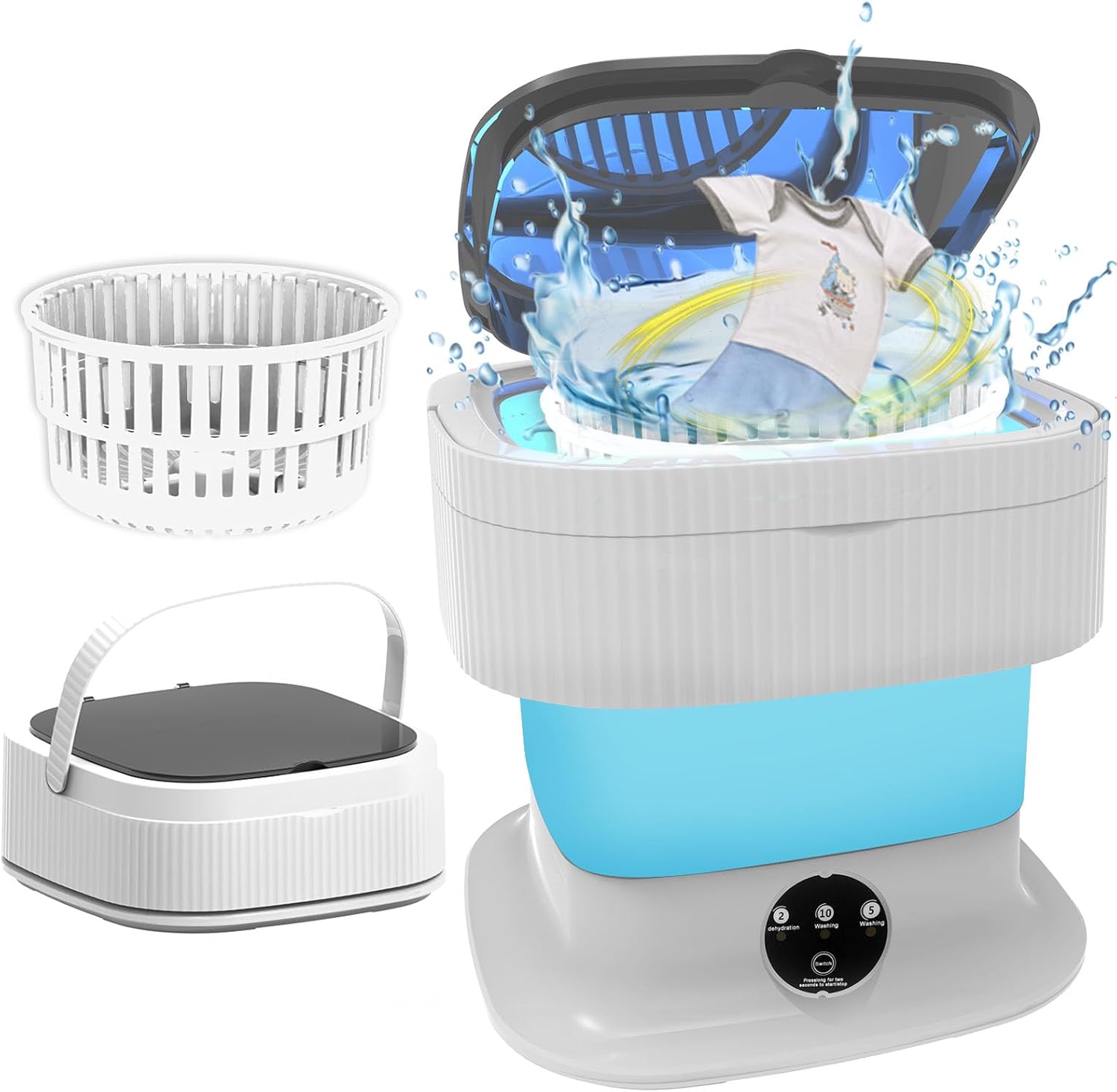 Portable Washing Machine, 16L Foldable Mini Portable Washing Machine (16L Blue white) Thumbnail