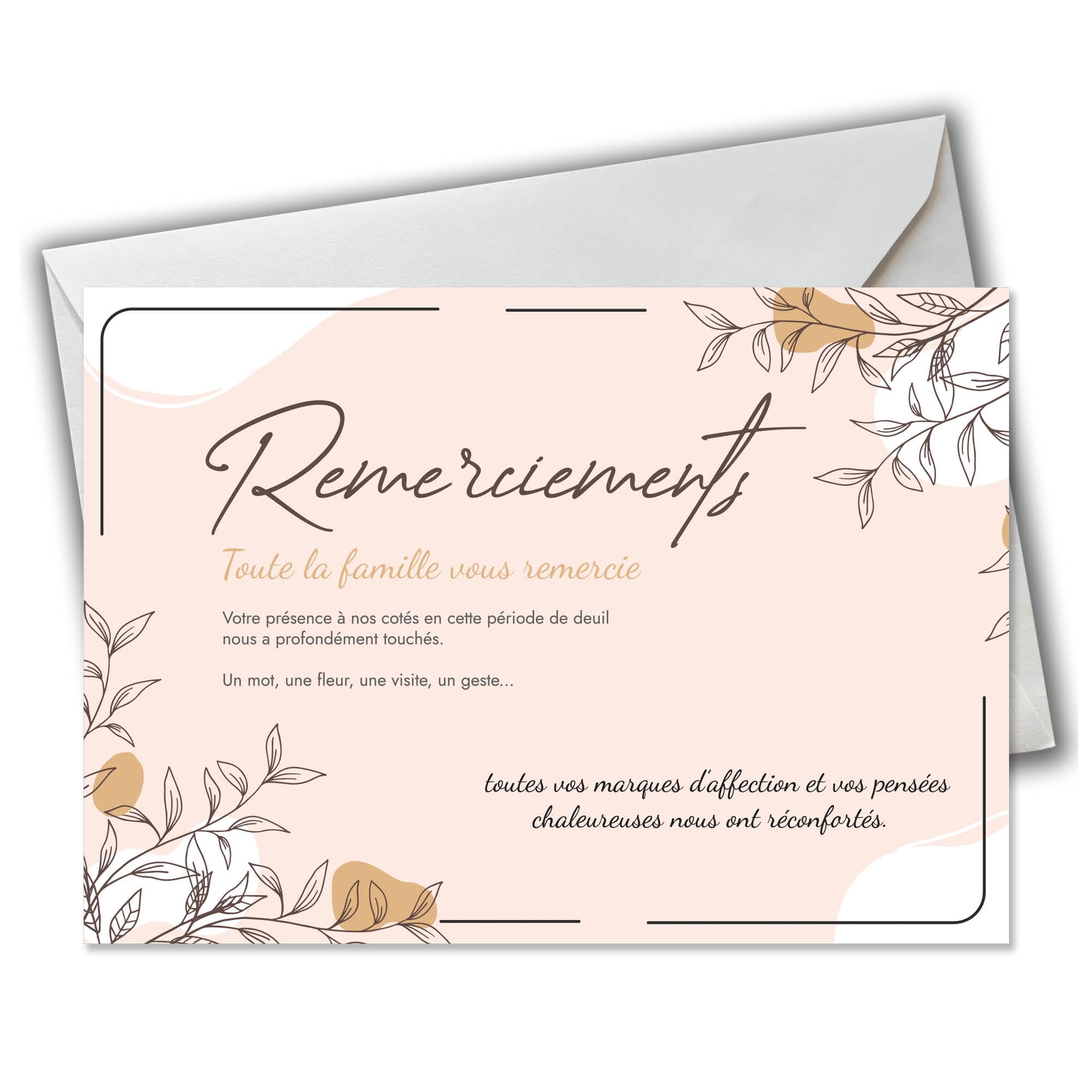 Cartes Remerciements Deuil - Lot de 25 Cartes + 25 Enveloppes | Cartes Condoléances Décès Obsèques ou Enterrement | Papier Mat 300g de Haute Qualité | Dos Vierge à Personnaliser | Format 14,8x10,5 cm
