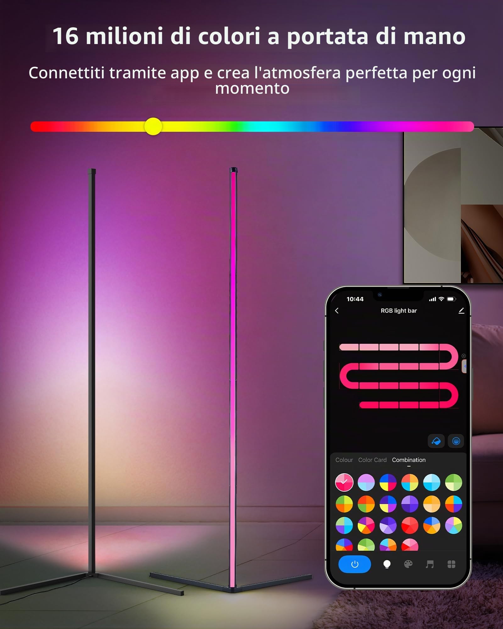 Set 2 Lampade da Terra LED RGB 150cm – Piantane da Angolo Dimmerabili con Telecomando, Controllo Alexa, Illuminazione Ambientale per Salotto, Camera da Letto, Sala Giochi