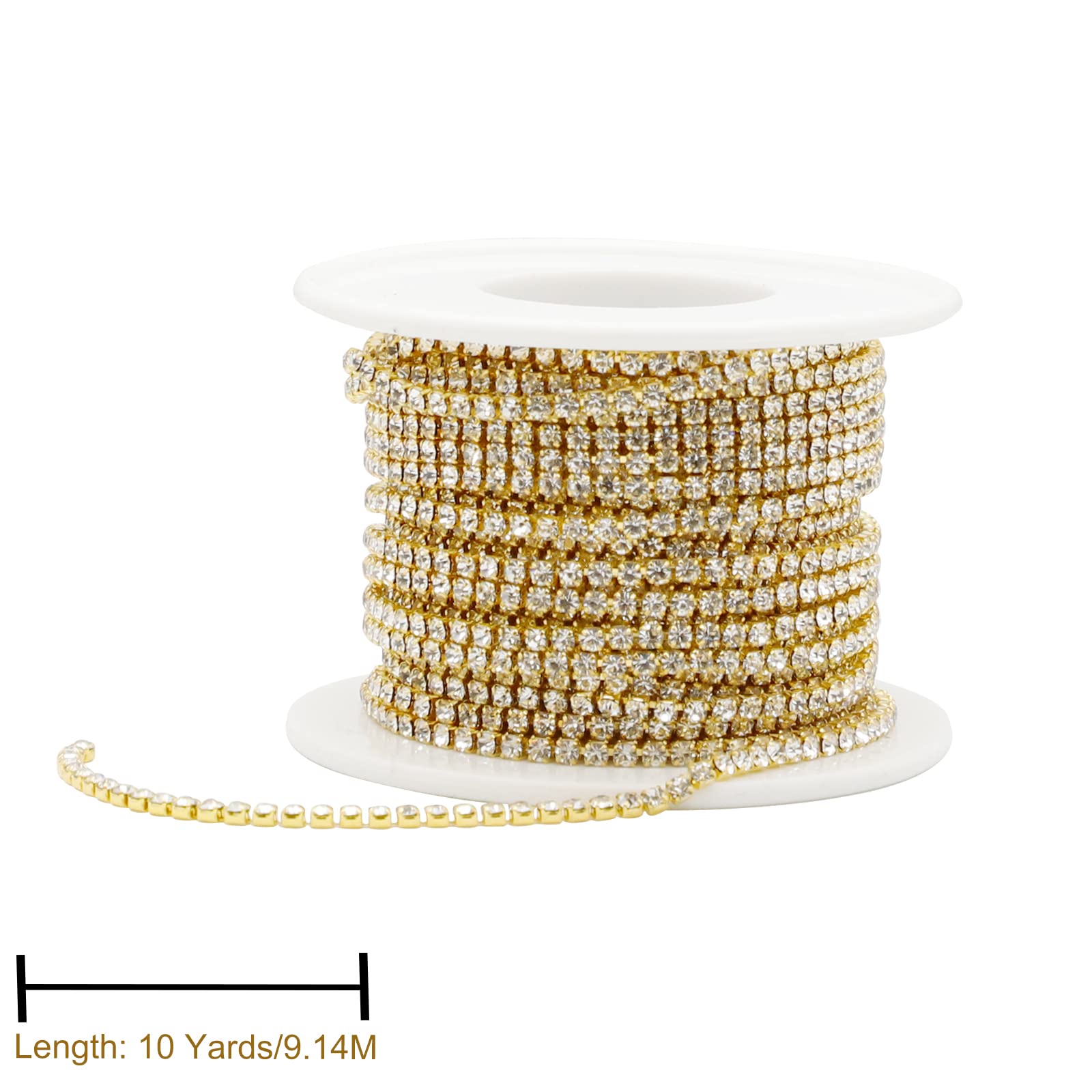 SWAWIS Catena Strass Cristalli Cristallo Strass Catena, 10 Yards 2,0 mm Strass Catena per Vestiti, Gioielli Matrimonio Cucito Decorazione, Oro