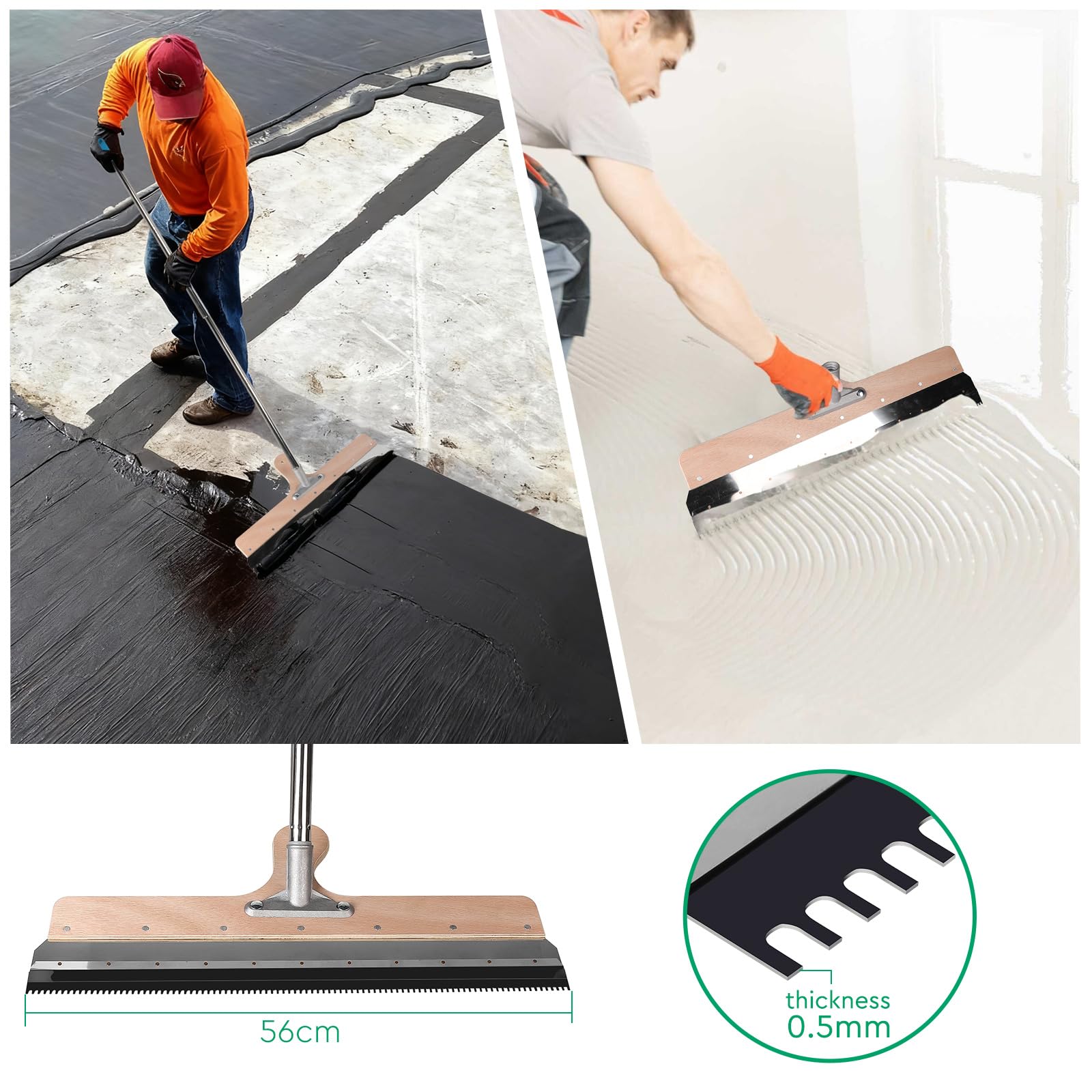 CPROSP 5tlg Bodenbeschichtung Werkzeug Set, Flächenrakel 56cm, Stachelwalze 47cm+21cm, Nagelschuhe 30cm, Teleskopstiel 200cm