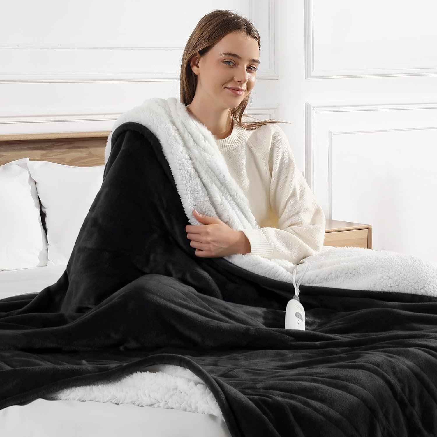 Electric Blanket Twin Heated Blanket 62''X84'', Fast Heating Blanket Soft Flannel & Fluffy Sherpa with 5 Heating Level and 10 Hours Auto-Off, ETL/FCC Certified, Warm Gifts for Loved one,Charcoal Grey - Image 6