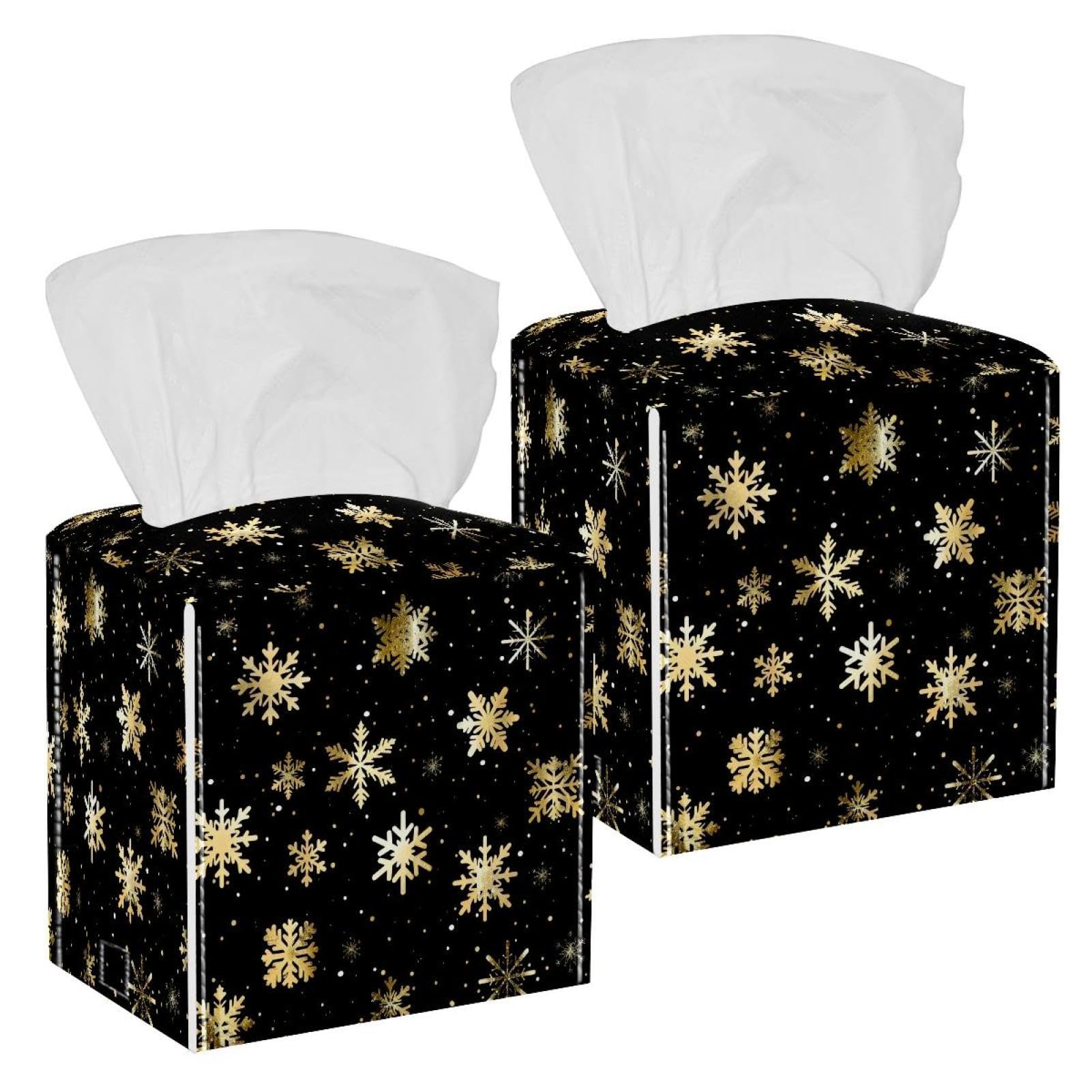 Boîte à mouchoirs en cuir avec flocons dorés, cadeau idéal de pendaison