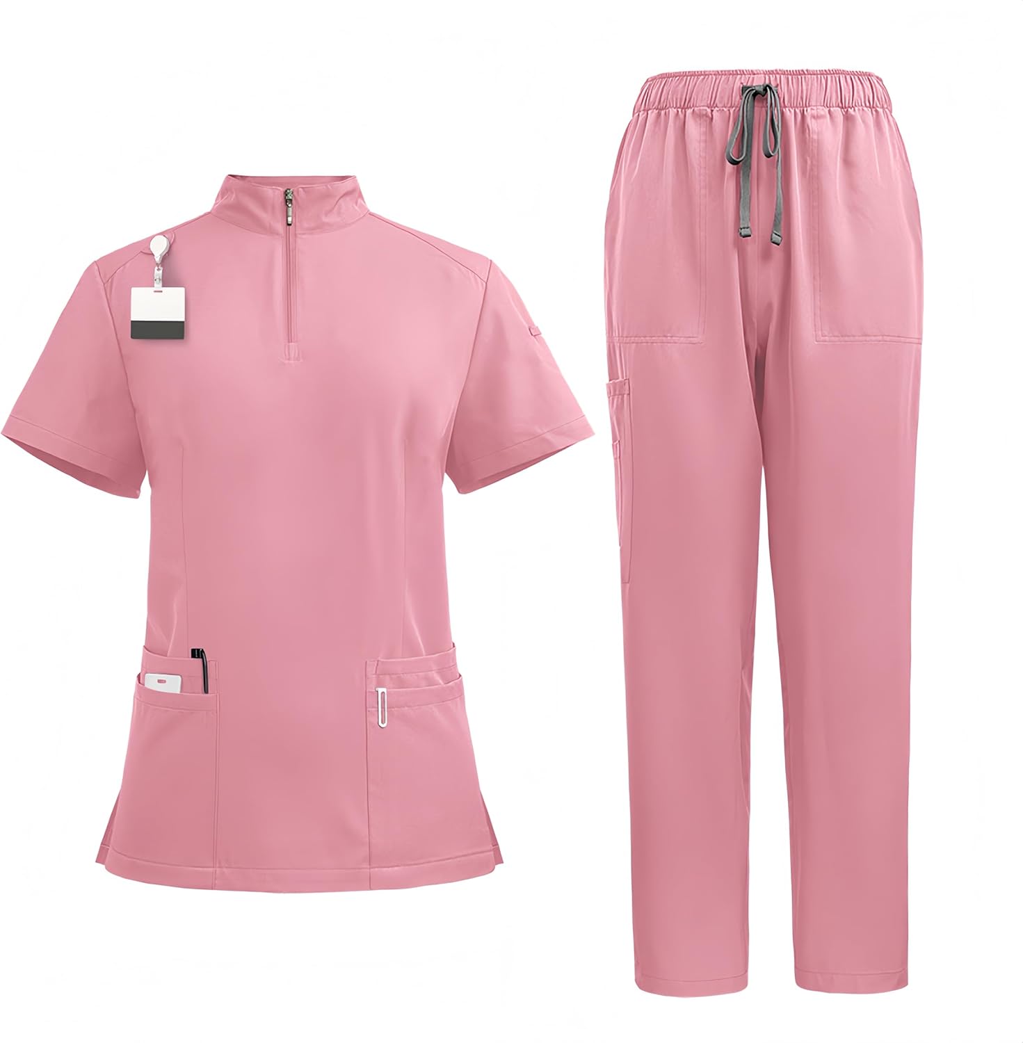 Aylashine Scrubs Medical Uniform, Set-Zipper Collar Top&Straight Pants, Unisex Workwear，for Doctors, Nurses, Beauty Salons