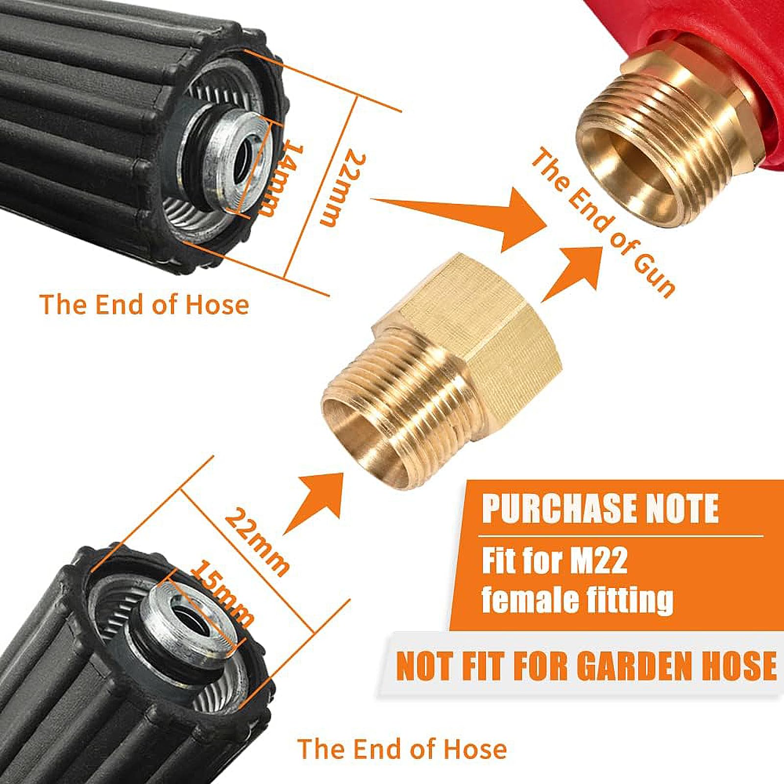 Pistolet de Nettoyage Haute Pression 5000 PSI, Lance Nettoyeur avec Rallonge de Rechange, 5 Embouts de Buse, Connexion Rapide 1/4", Raccord M22 14mm pour Lavage Voiture