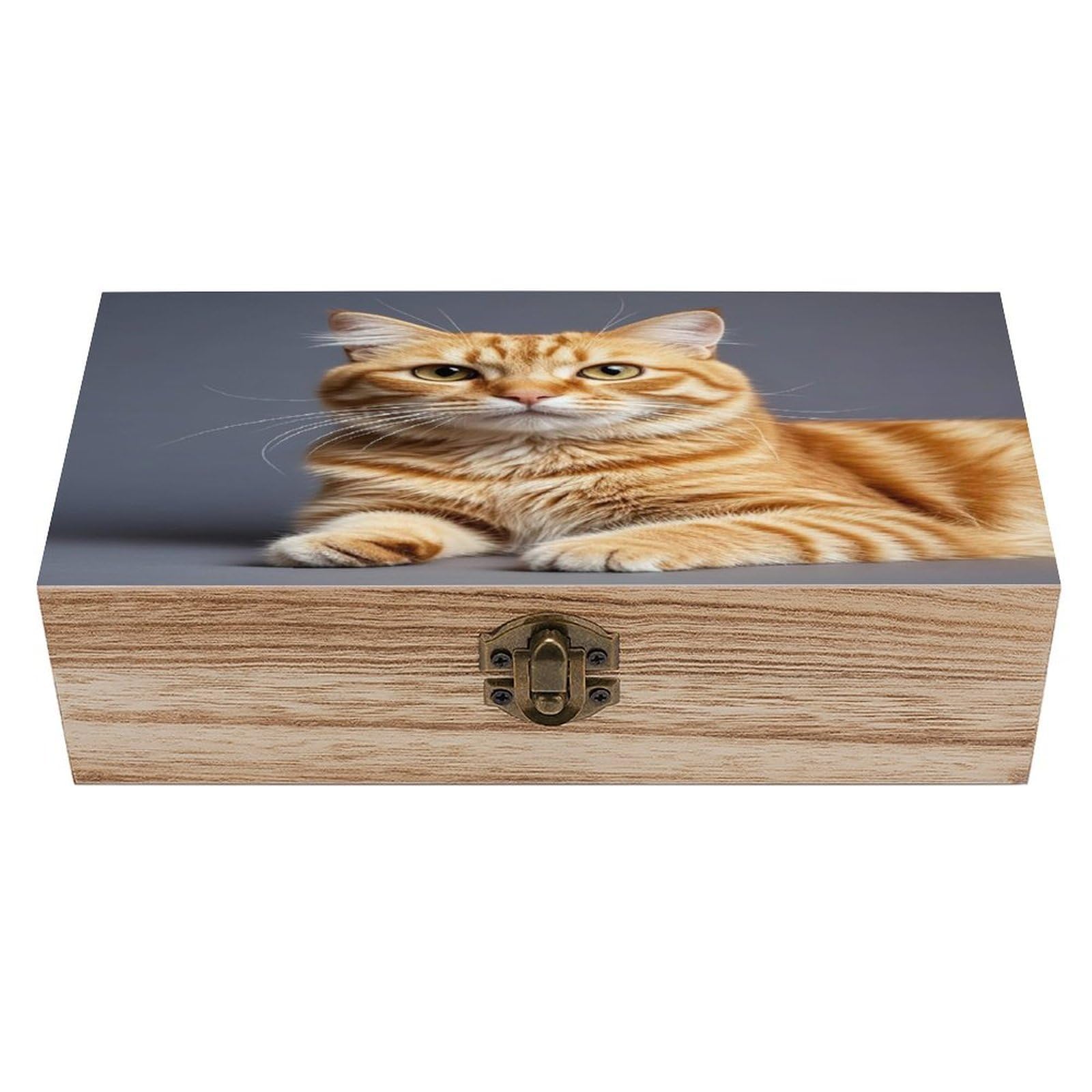 asbwuo Cat Wood Keepsake Box Wooden Box with Hinged Lid