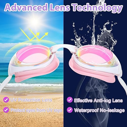 Miniatura 5 de Water Space 2 Pack Swim Goggles with 3 Nose Pieces for Youth Kids 6-16, Mirrored Lens UV Protection Anti-fog No-leak