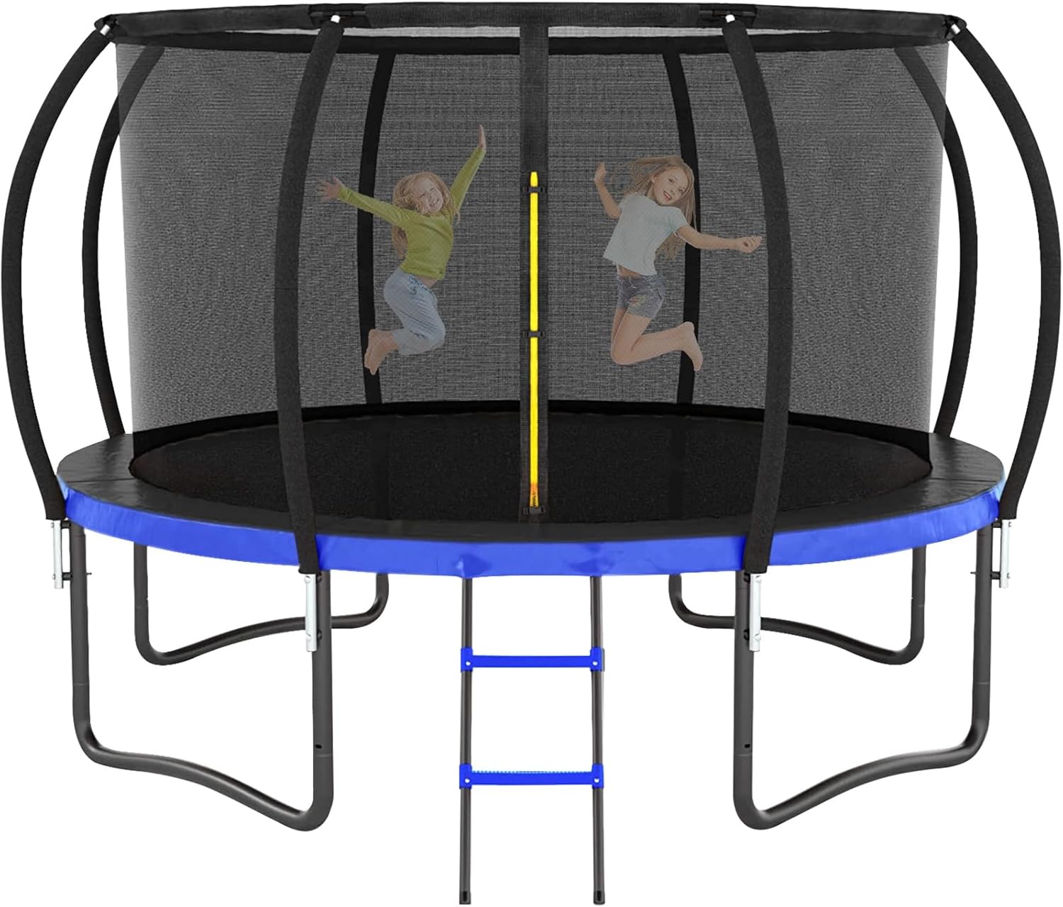 Liyarya 12FT Trampoline for Kids/Adults - Outdoor Recreational Trampolines with Enclosure Net Curved Poles and Ladder, Heavy Duty Trampoline Anti-Rust Coating, ASTM Approval