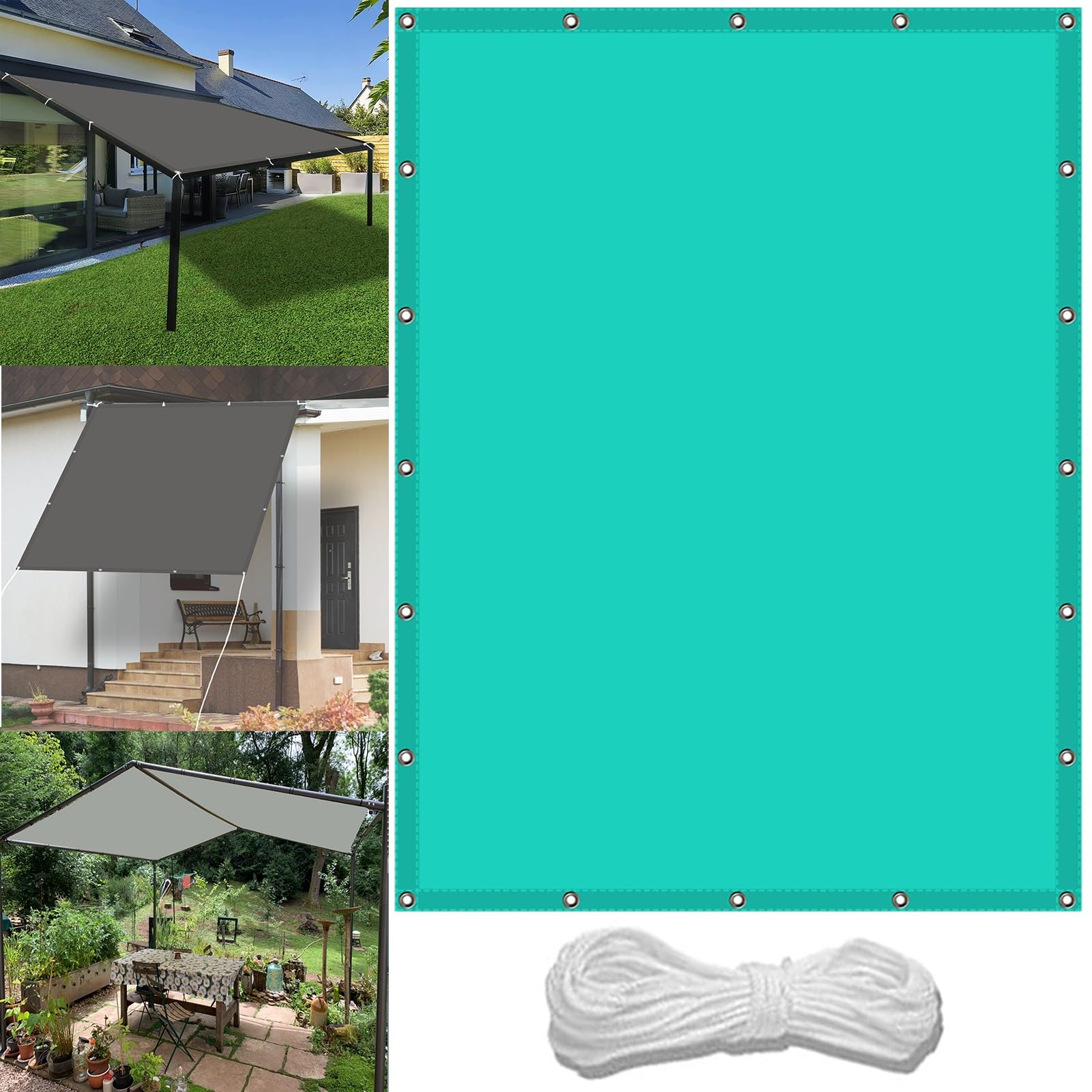 GLDYTVF Waterproof Sun Shade Sail 1.6 x 2.4 m Rectangular Canopy with Free Rope Weather Resistant and Grommets Sail Shades for Fence Pergola Balcony Sky Blue