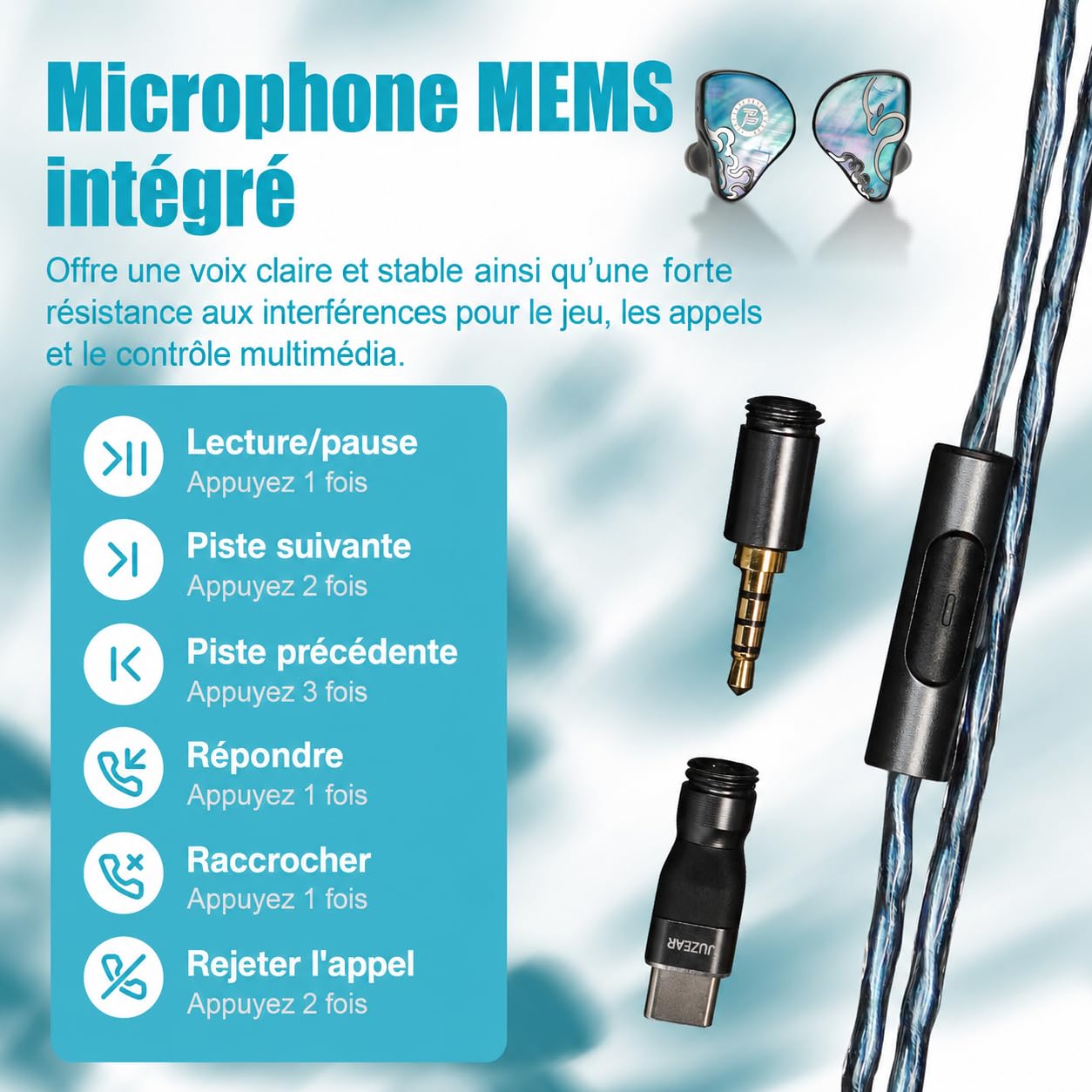 HiFiGo JUZEAR Defiant Écouteurs IEM Filaires Hybrides, 1DD+3BA, 2Pin 0,78mm