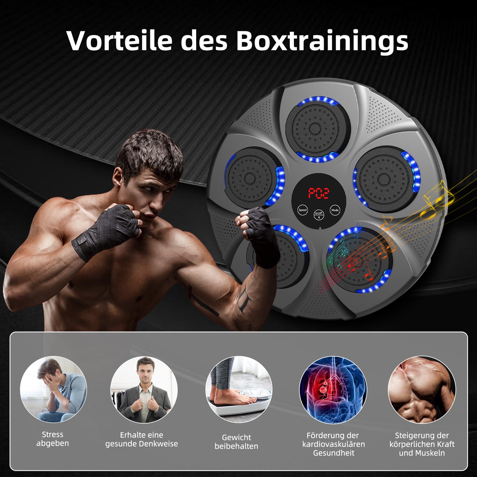 HotHands Music Boxing Machine, LED Musik Boxmaschine Unterstützt Bluetooth, 9 Geschwindigkeitsmodi und Zählmodus,Intelligente Elektronische Musik Box Trainingsgerät für Erwachsene für Haus