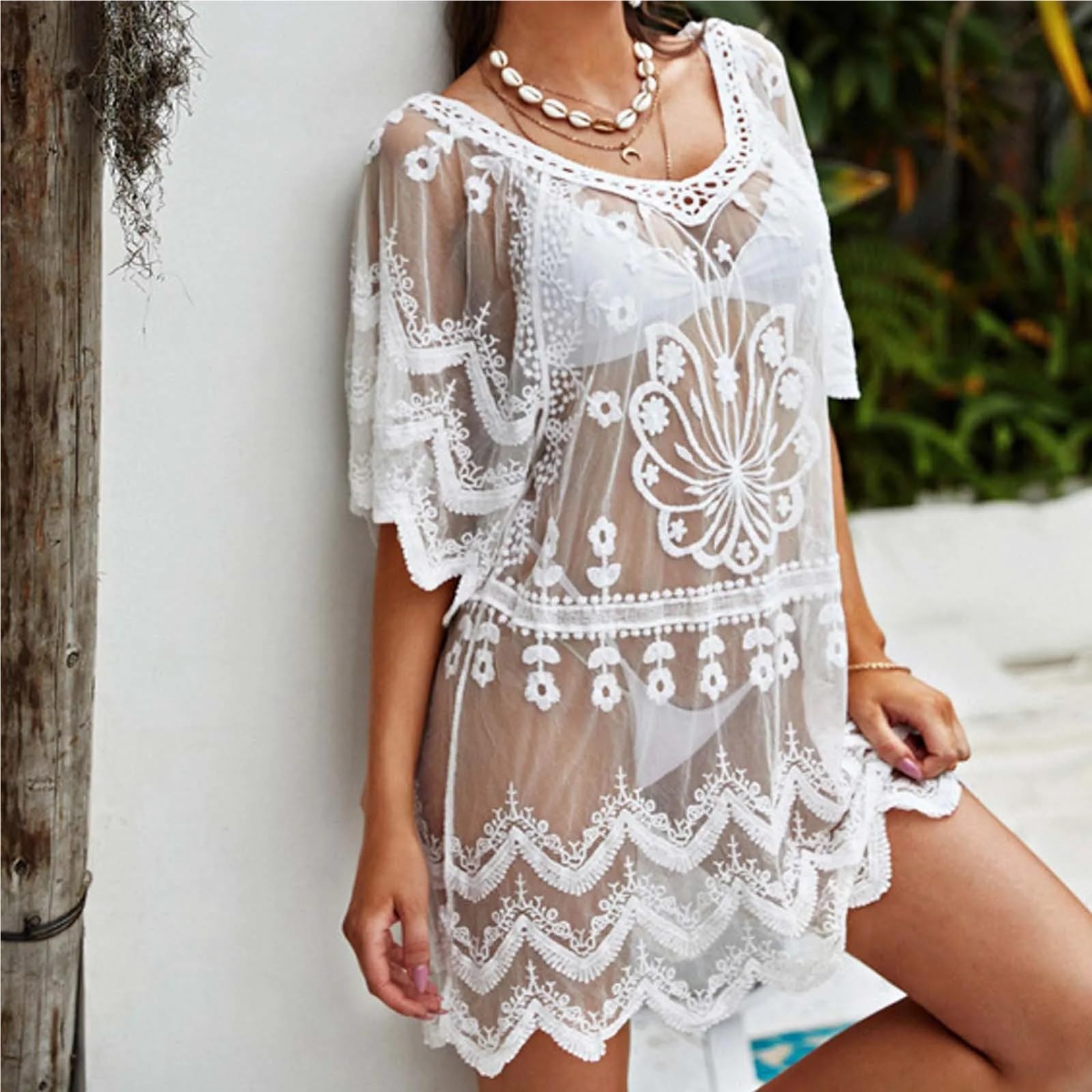 vestidos playa Vestidos playeros, vestidos holgados de largo medio, camisas transparentes encaje