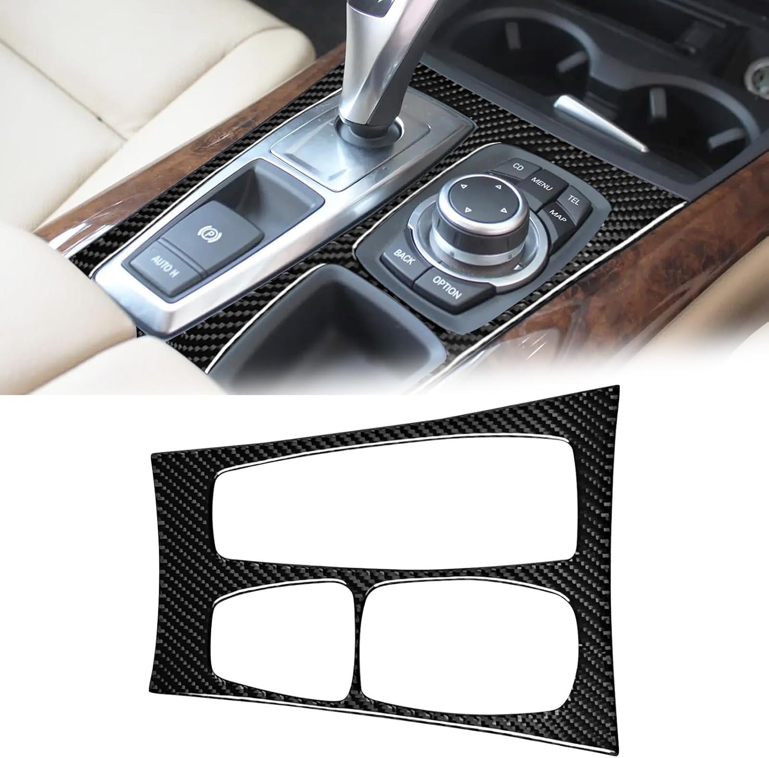 Compatible with Carbon Fiber Center Console Gears Shift Frame Trim Cover Interior Decoration Sticker for BMW X5 E70 X6 E71 2008 2009 2010 2011 2012 2013 Style A (4PCS Black)