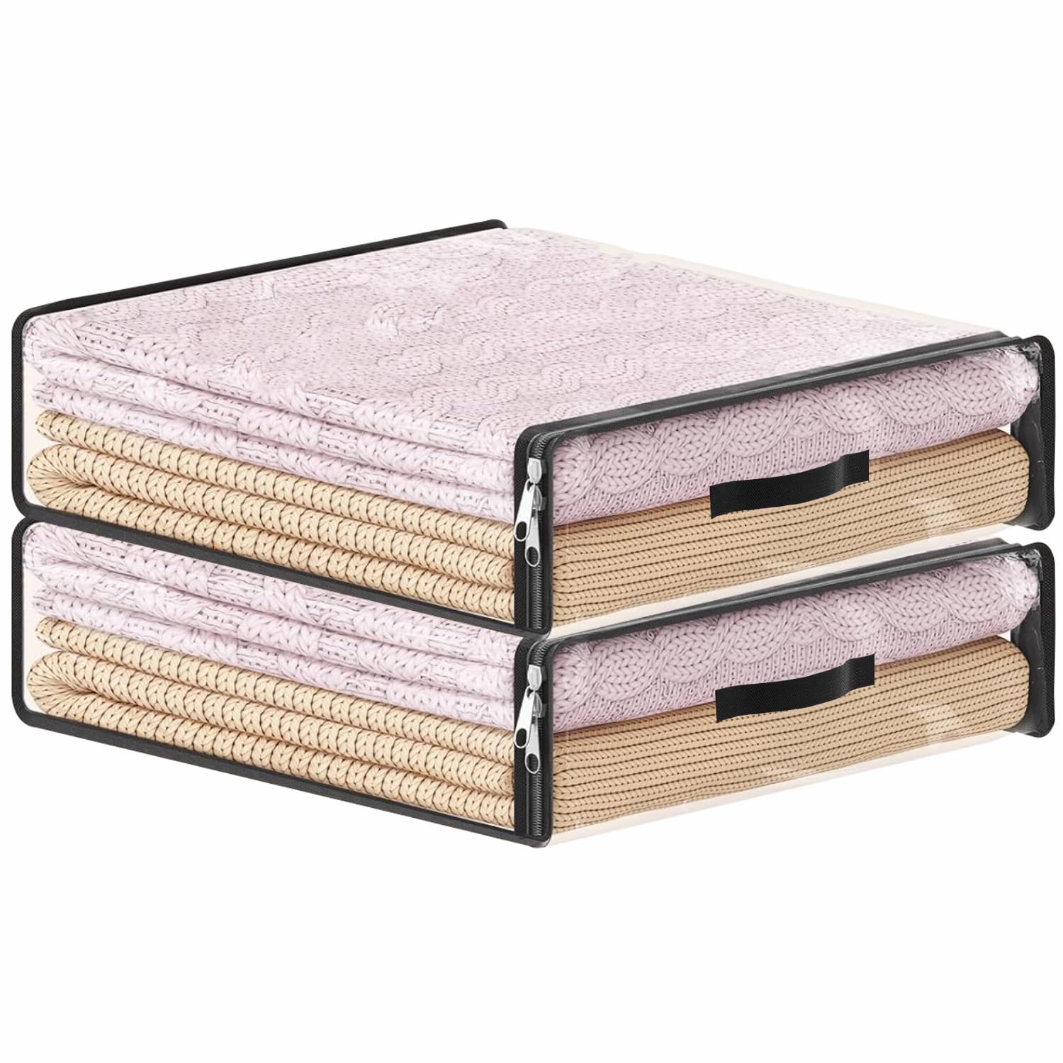 JD FRESH 2 Piece 14L Transparent Storage Bag with Zipper/Foldable Clothes Organiser for Wardrobe/Garments Organizer/Space Saving Storage Box for Sarees/Lehengas/Jeans/Towels/Toys - 14 x 4 x 16 Inch