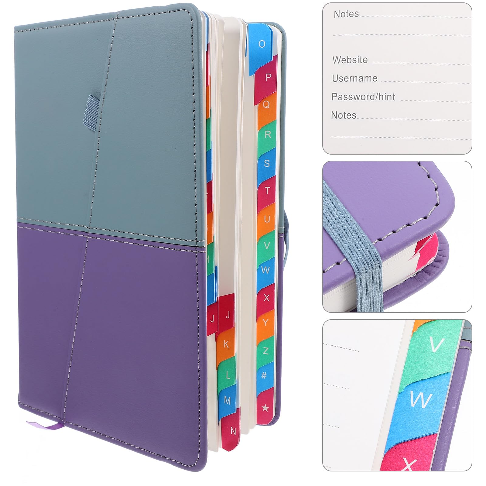 Homoyoyo Carnet A5 Mots de Passe Adresses Web Onglets Alphabétiques Organiseur Portable Bleu Violet Répertoire Usage Personnel Bureau