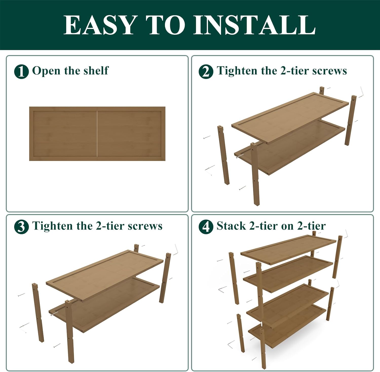 Smiry Bamboo Shoe Rack, 4 Tier Shoe Organizer for Entryway & Closet, Stackable Free Standing Storage Shelf for Shoes, Bags & Plants, Walnut