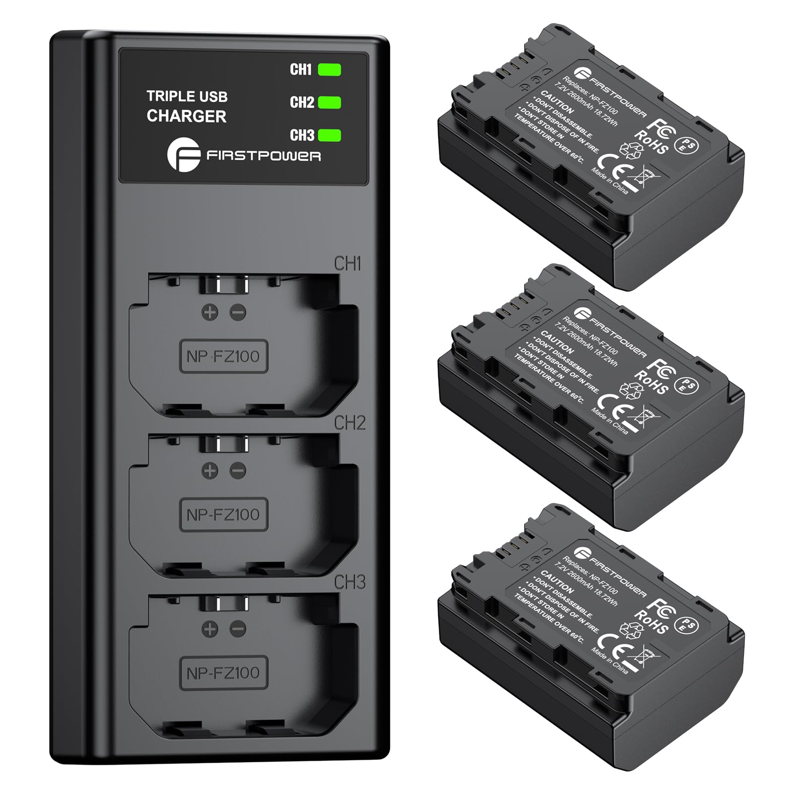 Amazon.com : FirstPower NP-FZ100 Battery 3-Pack and Triple Slot