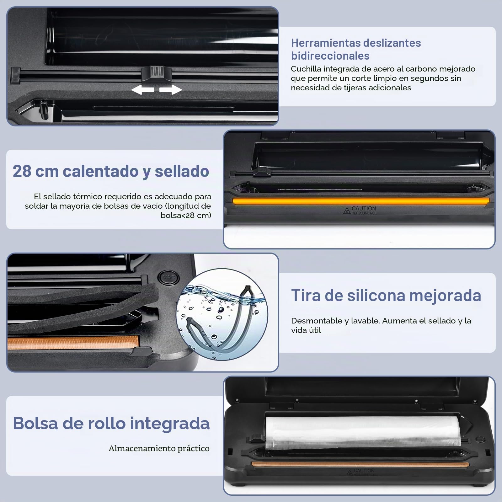 Envasadora al Vacio Domestica,80KPA Domestica 8-en-1 Maquina Envasar al Vacío Profesional Modos de Alimentos Seco y húmedos,cortador de pasta incorporado,10 bolsas de envasado al vacío (Plateado)