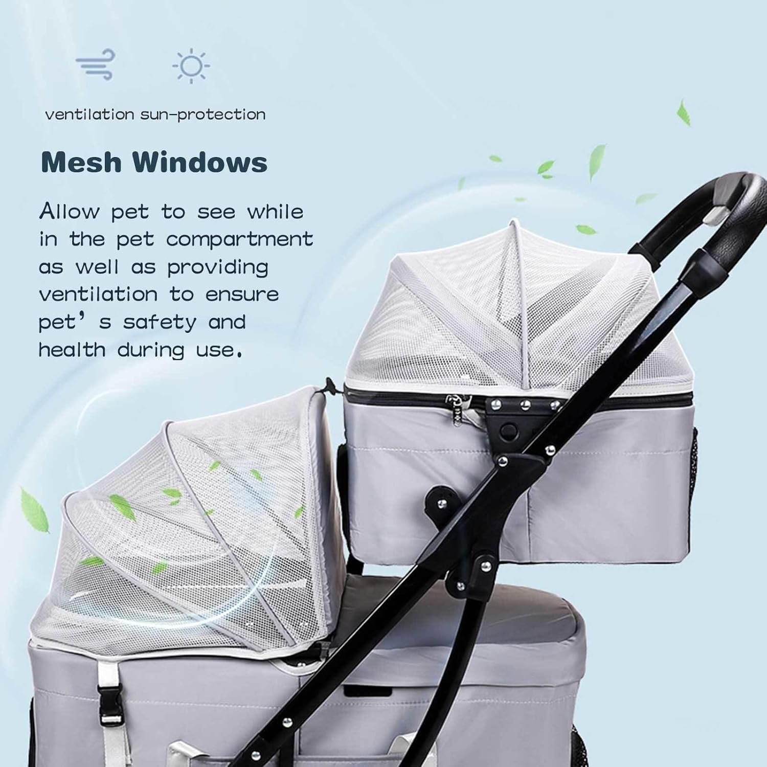 Double Pet Stroller for 2 Small Dogs or Cats, Lightweight Foldable Design with Detachable Carrier, for Travel, Camping, Shopping, Walking – Grey, 3-in-1 Versatile, Durable(Blue) (Gray)