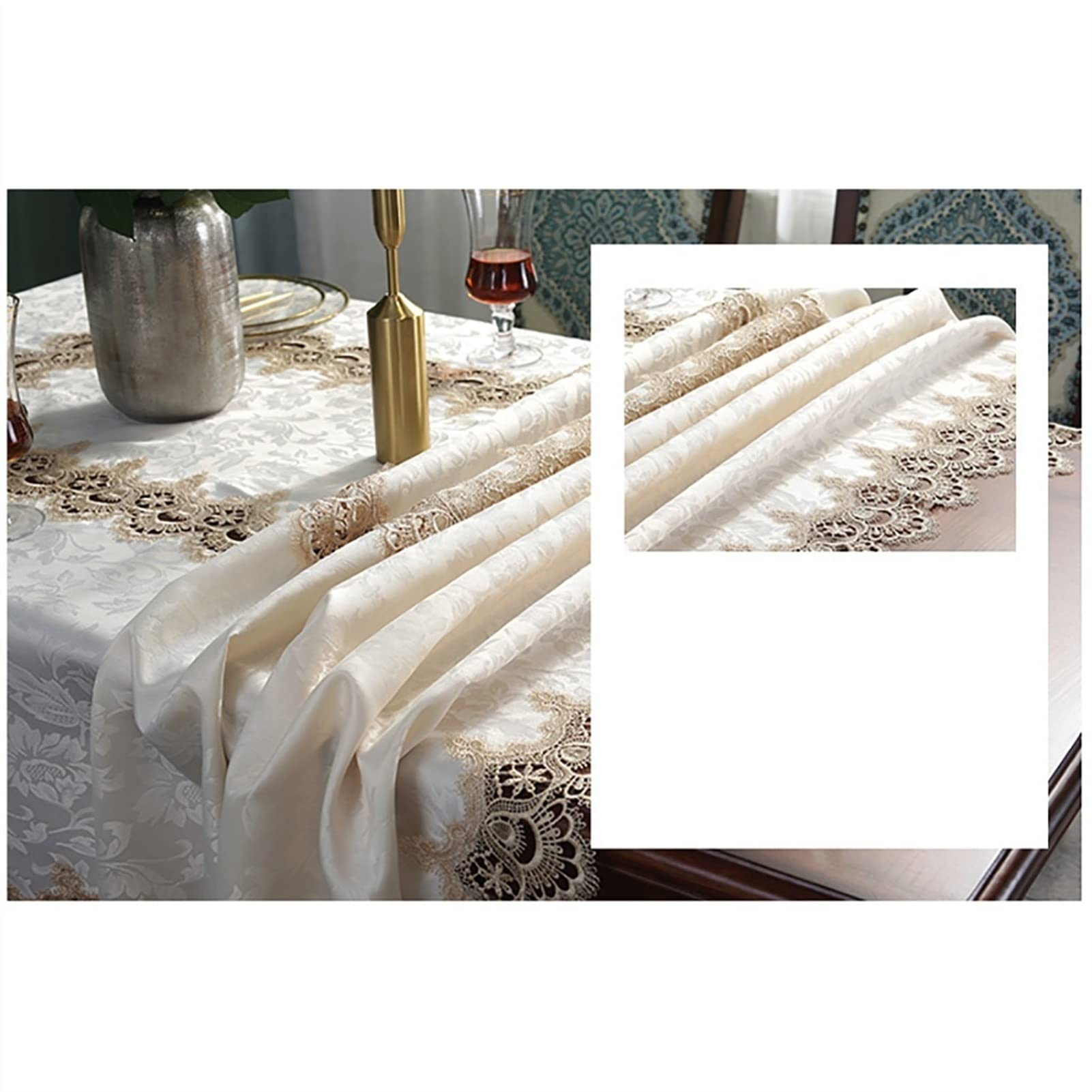 Chemins de Table, Fine Vintage Dentelle Blanc Simple rectangulaire avec Gland Table Basse Tissu Cuisine Maison hôtel Nappe Moderne Mode Coureurs(150 * 220cm)