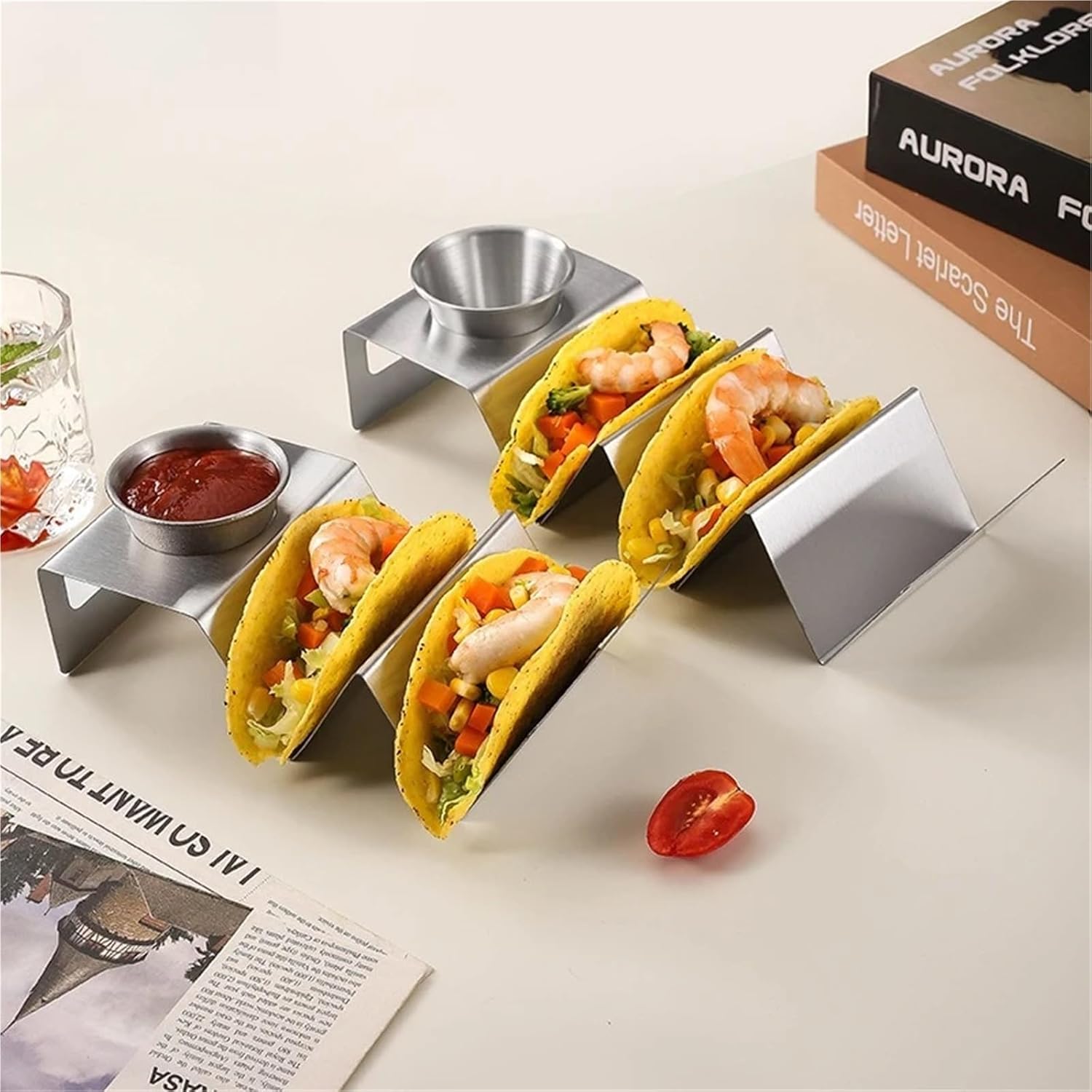 Taco Holder Creative Stainless Steel Taco Holder Taco Holder W-shaped Pancake Holder For Baking and Grill(2)