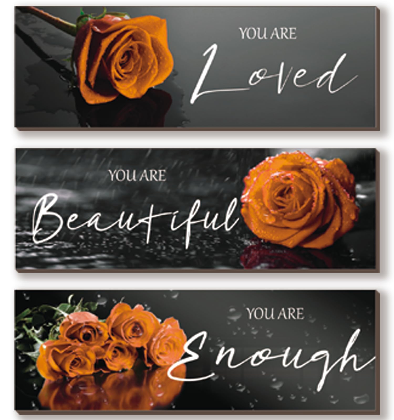 3 piezas de decoración de pared naranja inspiradoras rosas naranjas decoración de baño, arte de pared de madera, citas positivas You Are Loved You Are Enough para niñas y mujeres oficina
