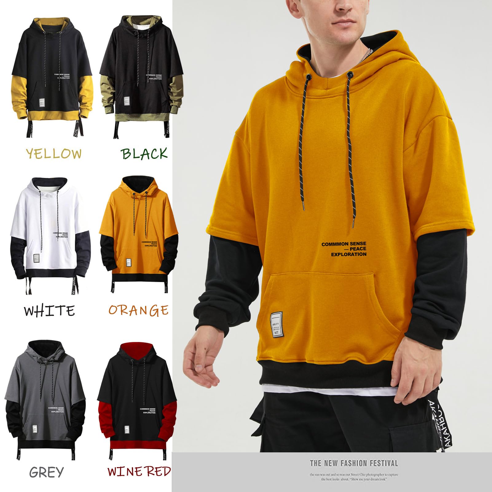 Moshtashio Felpa Uomo con Cappuccio Abbigliamento Felpe Manica Lunga Colori a Contrasto Hoodies Sweatshirt Pullover Tops Autunno Inverno Moda