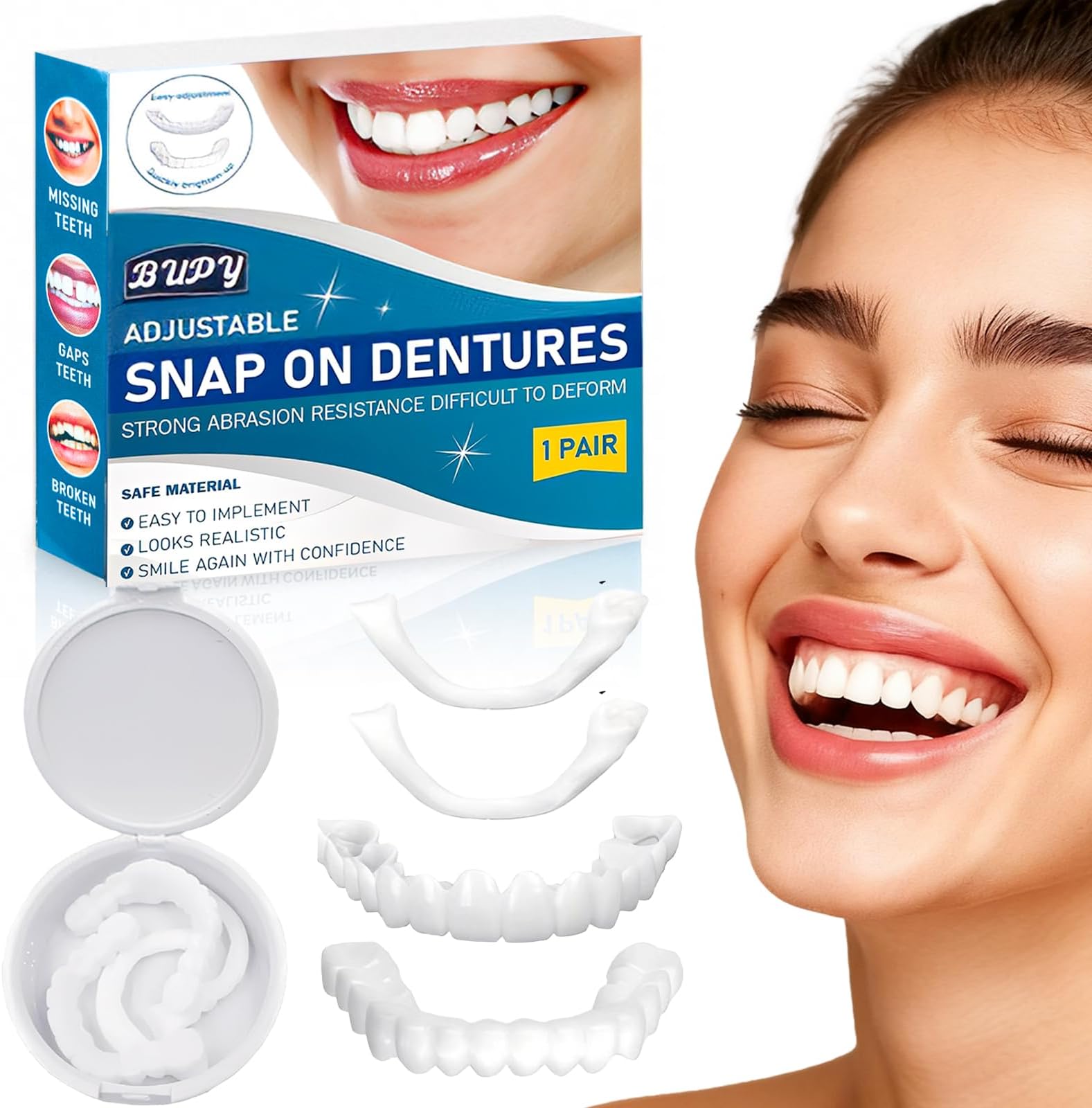 Temporary Veneers Kit for Women and Men, All-in-One Solution for a Natural-Looking Smile. Easy Moldable Fit for Comfort, Pre-Blended Natural Shade. Ideal for Temporary Use, 1 Pack