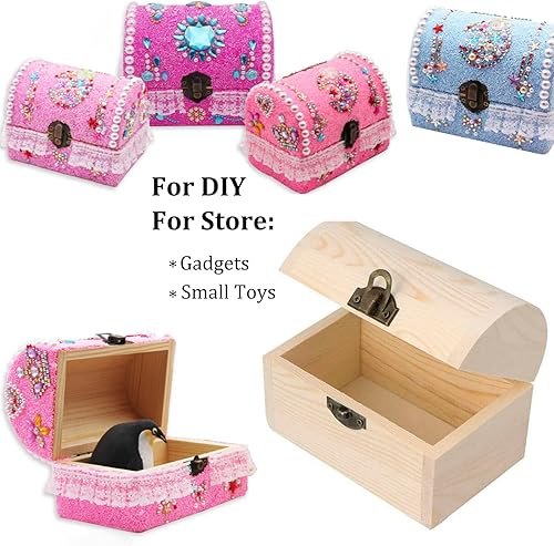 Miniatura 4 de Hsiwto Caja de madera lisa sin terminar, caja de joyería de madera sin pintar DIY artesanía almacenamiento tesoro caja de juguete