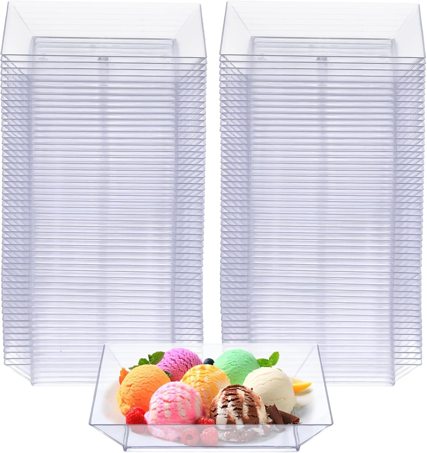 100 PCS Clear Plastic Dessert Plates, 3.5 x 3.5 Inches Square Clear Dessert Plates, Small Dessert Serving Plate, Transparent Appetizer Plate, Reusable Hard Plastic Plates for Party Wedding Reception