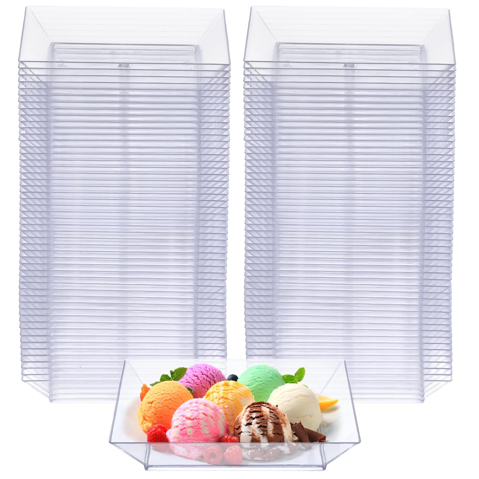 100 PCS Clear Plastic Dessert Plates, 3.5 x 3.5 Inches Square Clear Dessert Plates, Small Dessert Serving Plate, Transparent Appetizer Plate, Reusable Hard Plastic Plates for Party Wedding Reception