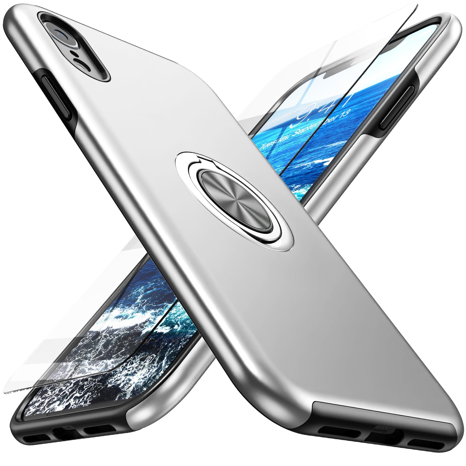 Coque iPhone XR fine haut de gamme avec protection d'écran verre et finitions argent - 8