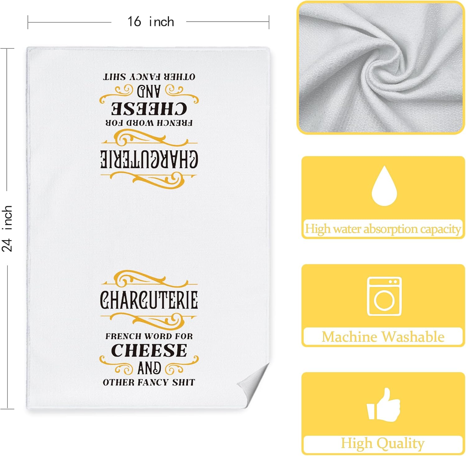 Wine and Cheese Kitchen Towels Set of 2, Funny Dish Towels with Drying, Cheese Wine Lovers Gifts, Funny Kitchen Decor, Bar Towels for Home Bar Kitchen, 16x24 Inch - Image 5