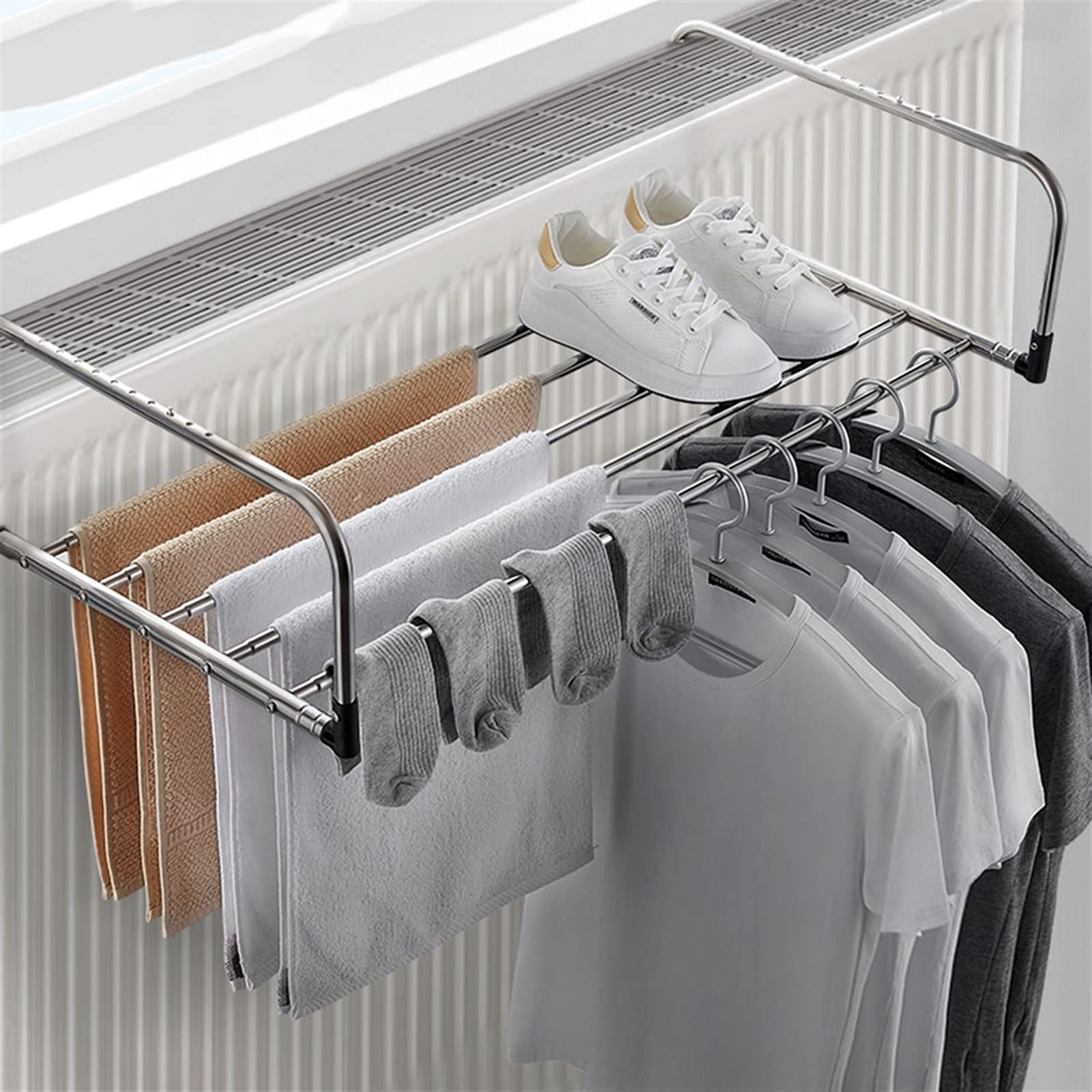 Handtuchhalter zur Wandmontage, stabiler Wäscheständer für die Fensterbank, zusammenklappbarer Wäscheständer, tragbare Schuhregale zur Heimaufbewahrung, verstellbarer Wäscheständer aus Edelstahl für d