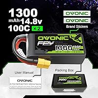 Vista 6 de OVONIC 4s Lipo Battery 100C 1300mAh 14.8V Lipo Battery with XT60 Connector for RC FPV Racing Drone Quadcopter