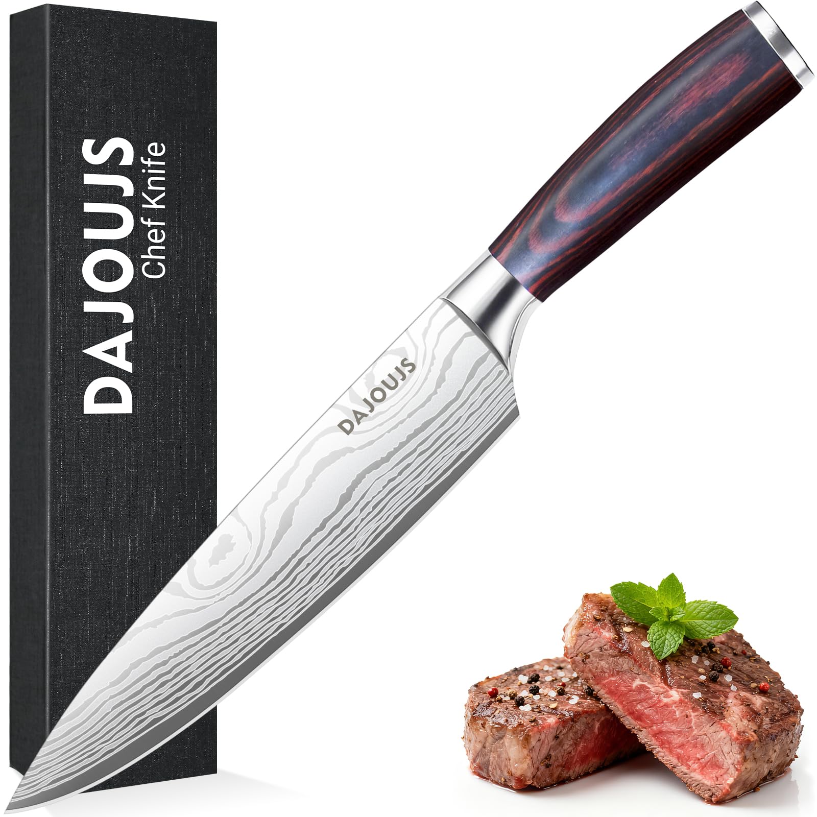 Chef Knife 8 Inch Kitchen Knife - Ultra Sharp High-Carbon Steel Chefs Knife Professional Cooking Knives with Ergonomic
